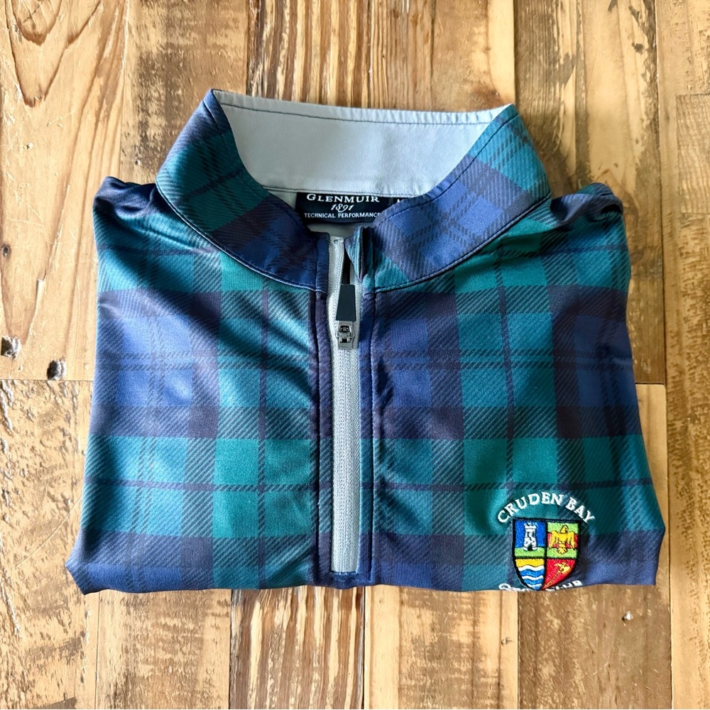 Blue and Green tartan Plaid Quarter-Zip Pullover size medium w/ crude bay logo - Picture 2 of 6